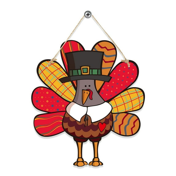 Clearance!Thanksgiving Decorations Turkey for Door: 9inch Fall Wall Decor Gobble Sign - Cute Turkeys Hanging Give Thanks Decoration for Indoor Outdoor - Wooden Front Porch Thankful Wreath