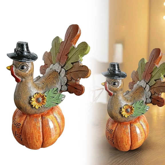 Clearance Thanksgiving Turkey Decoration, Resin Pumpkin & Turkey Figurine, Cute Handmade Statue for Fall & Halloween Tabletop Decor