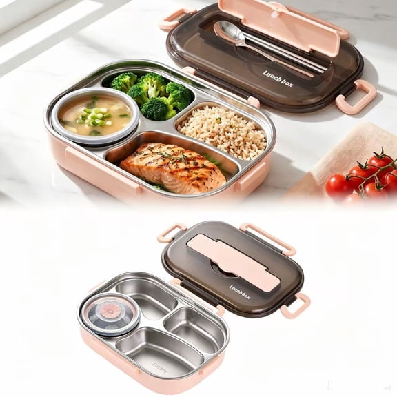 Clearance Thermal Insulation Bento 4 Grids With Soup Bowl Lunch Box Tableware Set Portable Lunch Box Student Lunch Box