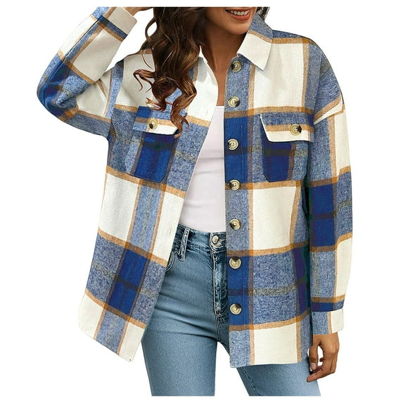 Clearance Thermal Underwear Top Women's Light Weight Thin Jacket Shirts Long Sleeve Button Down Chest Pocketed Shirts Coats Shacket