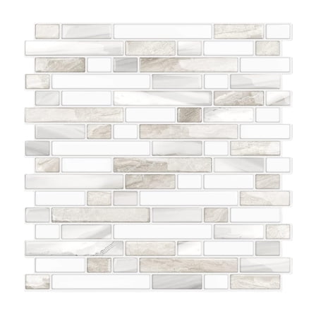 Clearance! Thicker Design Peel And Stick Adhesive Stick On Tile Backsplash For Kitchen And Bathroom Beige & White 12”×12” 1 Sheets