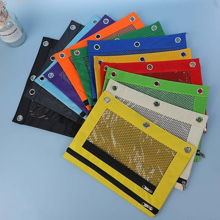 Three-Hole Single and Double Zipper Pencil Case Blue