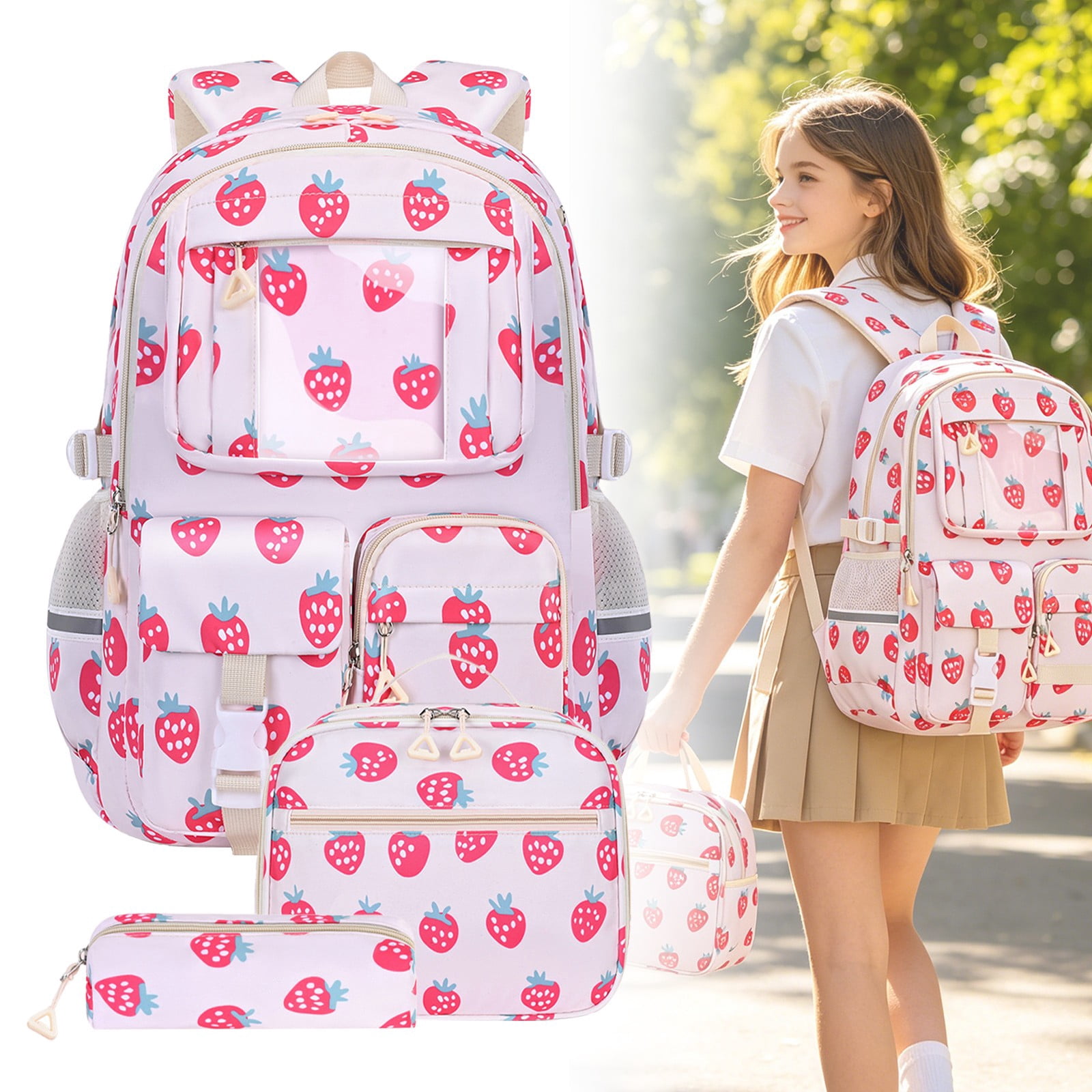 Clearance! Three Piece Backpack Set In Rose Red Laptop Backpack Large ...