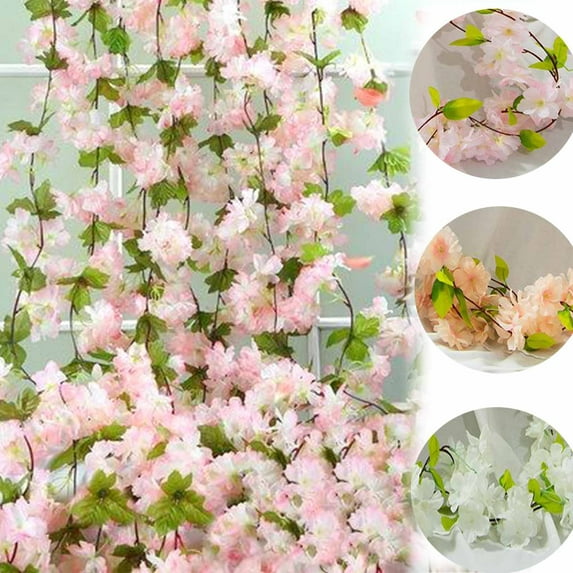 Clearance! Titcea 91" Artificial Cherries Blossoms Flower Vines, Hanging Silk Flower Garland Faux Flowers for Outdoors Spring Wedding Garden Party Home Arch Decor