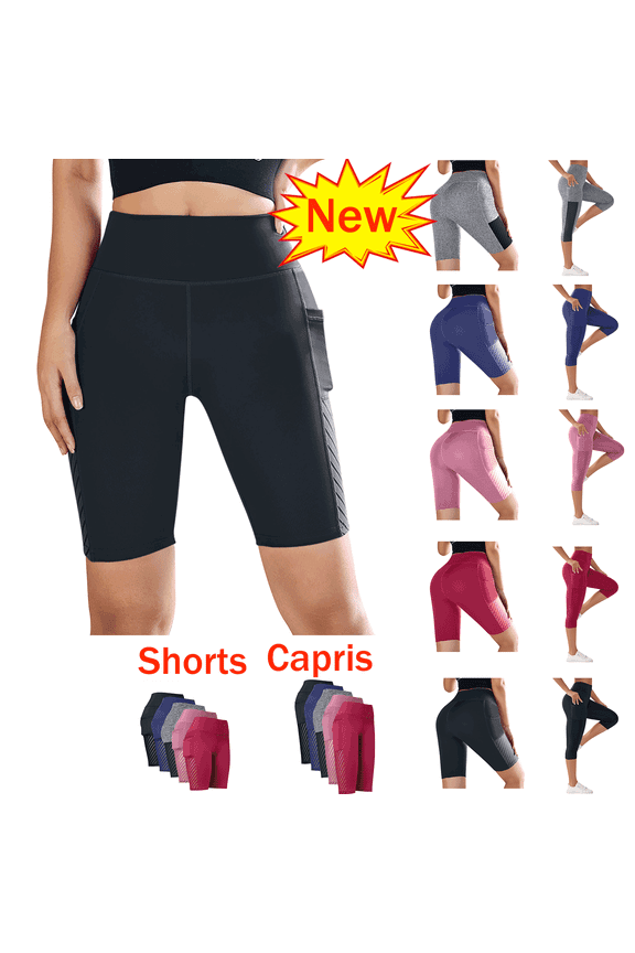 Clearance! Titcea Biker Shorts Women, Solid Color High Waisted Hip Lifting Yoga Shorts with Side Pockets, Stretch Slim Running Workout Gym Shorts