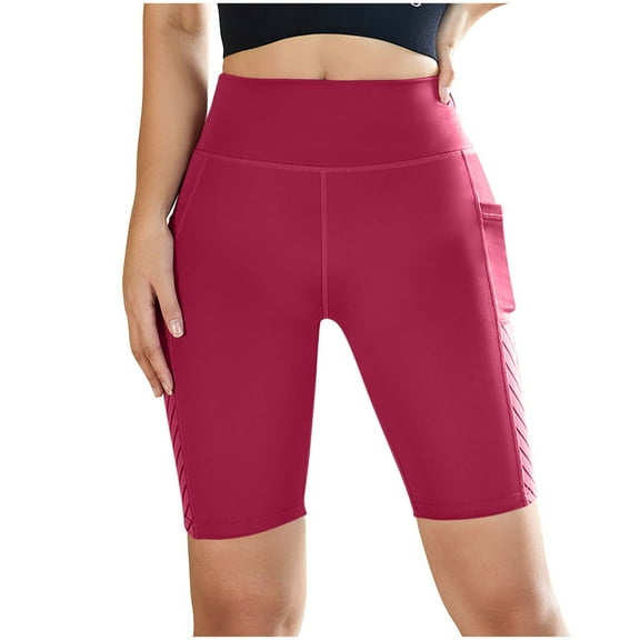 Clearance! Titcea Biker Shorts Women, Solid Color High Waisted Hip Lifting Yoga Shorts with Side Pockets, Stretch Slim Running Workout Gym Shorts