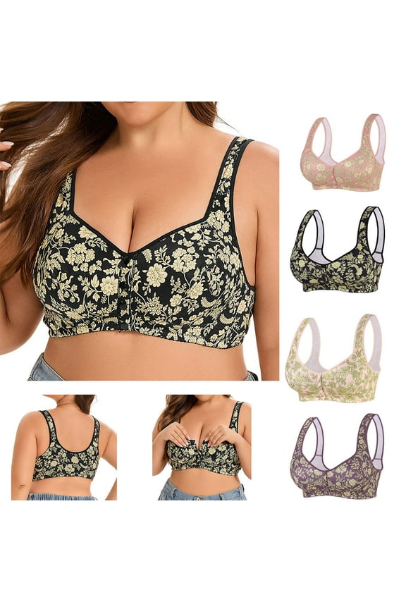 Bras for Women Plus Size Front Buttons Leopard Print Push Up Gathered Together Lace Bra No Underwire Breathable Comfort Underwear, Gifts for Her