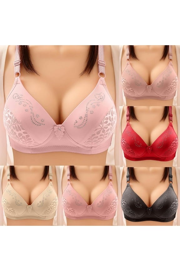 Bras for Women Plus Size Lace Rhinestone No Underwire Gathered Together Bra Breathable Comfortable Underwear, Gifts for Her
