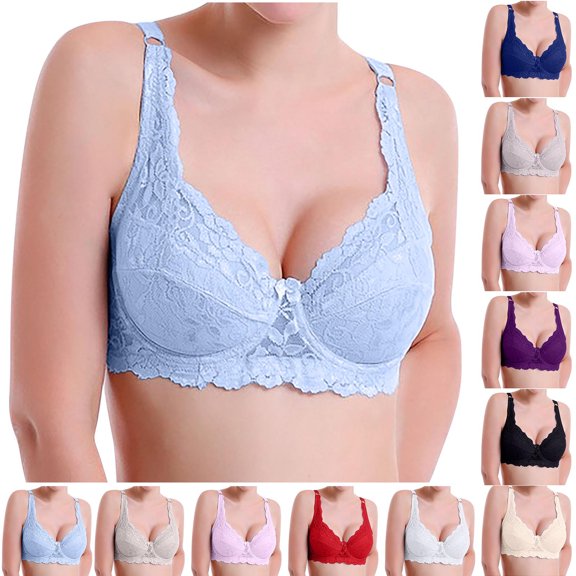 Titcea Bras for Women Plus Size Lace Solid Color No Underwire Gathered Together Bra Breathable Comfortable Thin Underwear, Gifts for Her