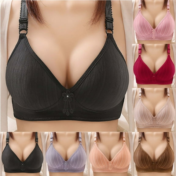 Titcea Bras for Women Plus Size Solid Color Full Support Gathered Together Bra No Underwire Breathable Comfort Underwear, Gifts for Her