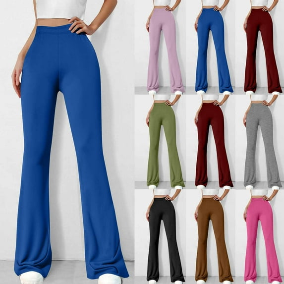 Clearance! Titcea Flare Leggings for Women, Elastic High Waisted No Front Seam Yoga Pants with Side Pockets, Split Hem Casual Sweatpants