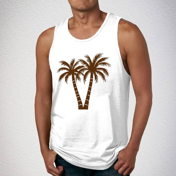 Titcea Hawaiian Tank Tops Men Palm Tree Print Crew Neck Sleeveless Cotton Workout Shirts Outdoor Fitness Beach Vacation T-shirt Loose Breathable Home Wear