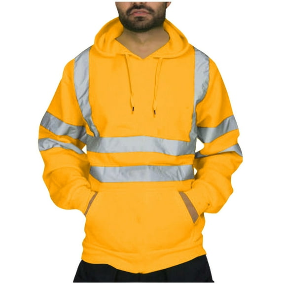 Titcea High Visibility Hoodie for Men, Class 3 Reflective Drawstring Hoodies High Vis Safe Work Sweatshirt Jacket with Pockets