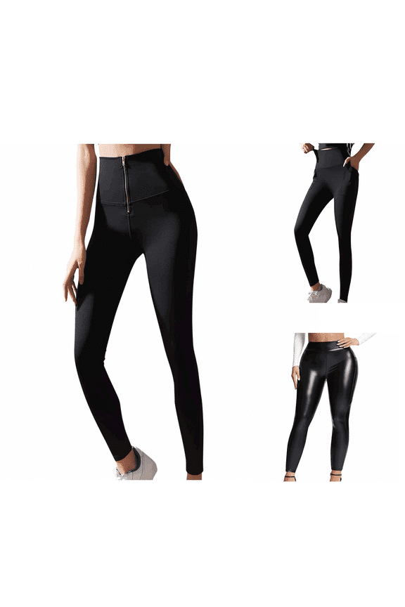 Clearance! Titcea Leggings for Women Elastic High Waisted Black Yoga Pants Stretch Slim Butt Lifting Zipper Leggings with Pockets Running Workout Athletic Pants