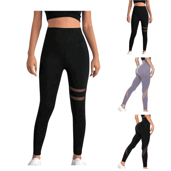 Clearance! Titcea Leggings for Women Elastic High Waisted Mesh Black Yoga Pants Stretch Slim Butt Lifting Leggings Running Workout Athletic Pants