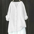 thumbnail image 1 of Titcea Linen Shirts for Women(S-5XL) Long Sleeve V-Neck Solid Color Buttons Shirts Loose Breathable Summer Casual Tops, 1 of 4