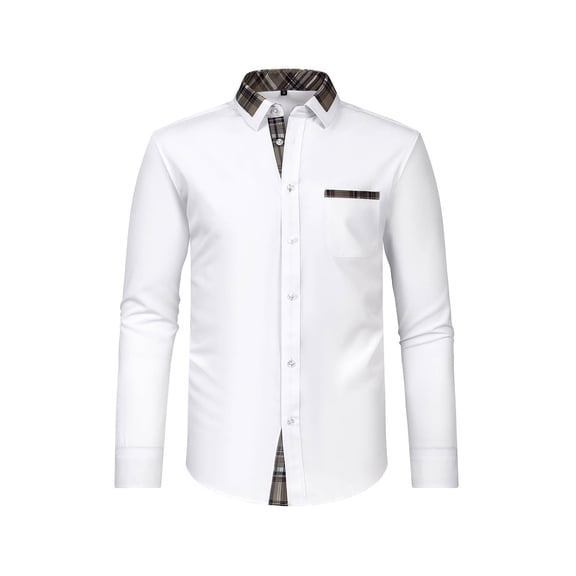 Titcea Men's Dress Shirts Lapel Buttons Plaid Lining Long Sleeve Business Shirts with Pocket, Stylish Casual Blouse for Wedding/Party/Holiday