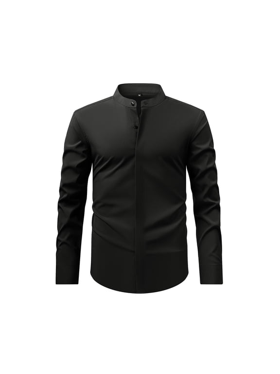 Men's Dress Shirts Lapel Buttons Plaid Lining Long Sleeve Business Shirts with Pocket, Stylish Casual Blouse for Wedding/Party/Holiday