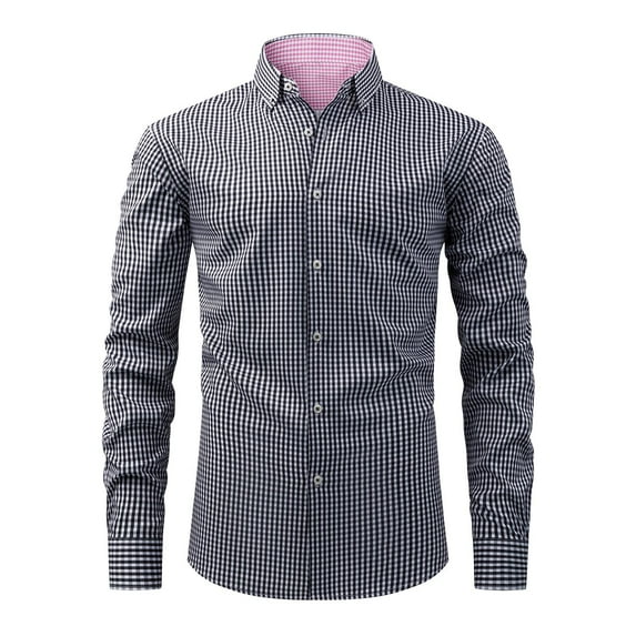 Titcea Men's Dress Shirts Lapel Buttons Plaid Lining Long Sleeve Business Shirts with Pocket, Stylish Casual Blouse for Wedding/Party/Holiday