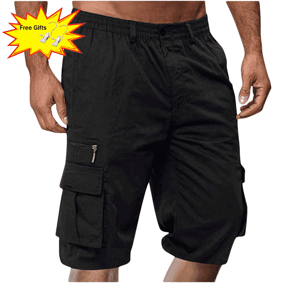 Titcea Men's Solid Color Cargo Shorts, Elastic Waist, Buttons Zipper ...