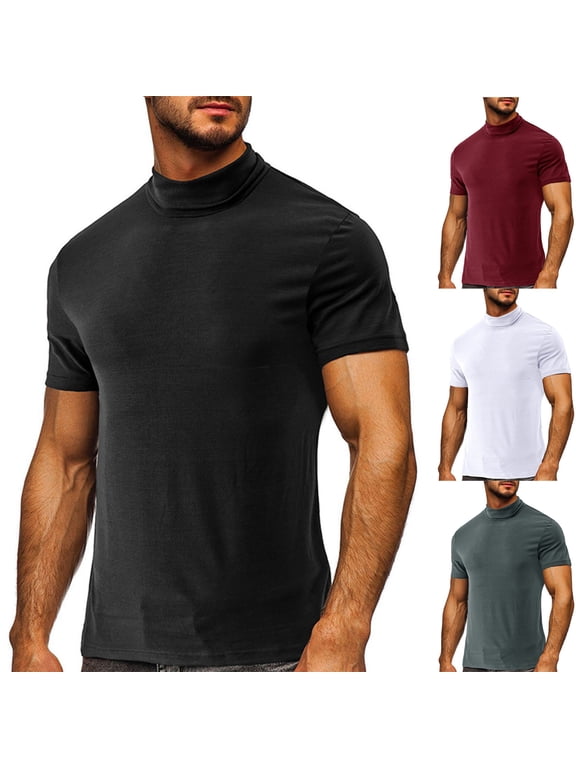 Men's T-shirts Solid Color High Collar Slim T Shirts Undershirts Outdoor Casual Athletic Washed Shirts