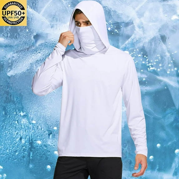 Titcea Mens Fishing Shirts, UPF 50+ Long Sleeve Sun Protection Hoodies with Face Mask Lightweight Outdoor Athletic Sun Shirt