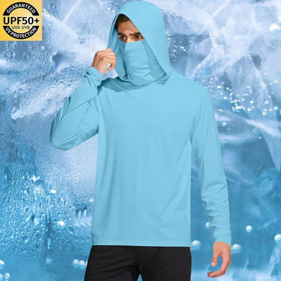 Titcea Mens Fishing Shirts, UPF 50  Long Sleeve Sun Protection Hoodies with Face Mask Lightweight Outdoor Athletic Sun Shirt