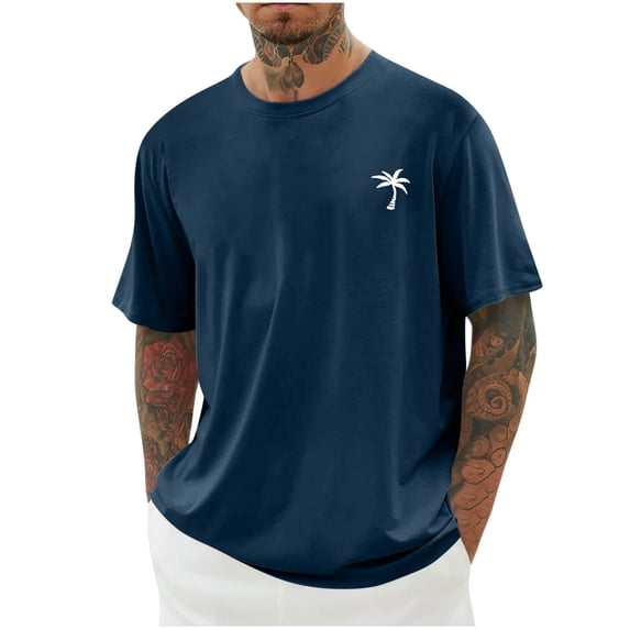 Titcea Mens T-shirts Palm Tree Print Crew Neck Short Sleeve Loose Casual Shirts Hawaiian Beach Vacation Summer Casual T-Shirt(S-5XL)