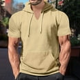 thumbnail image 1 of Titcea Mens T-shirts V Neck Solid Color Drawstring Hooded Shirts with Pocket Loose Comfort Casual Outdoor Sports T Shirt, 1 of 1