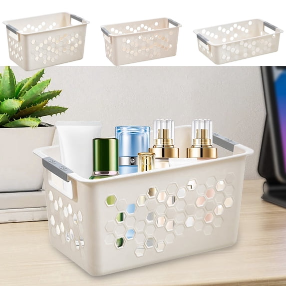 Fllostpr Plastic Basket, Extra Large Capacity(10.83"L x 6.89"W x 2.95"H)Desk Organizer with Handle, Desk Make Up Storage Crate Organizing Containers, Home Classroom Office Organization