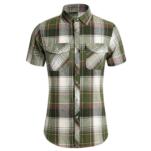 Titcea Shirts for Men Plaid Print Lapel Short Sleeve Buttons Shirt with Pockets Loose Comfort Casual Stylish T-shirts(S-4XL)
