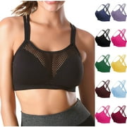 Clearance! Titcea Sports Bra for Women, Mesh Hollow Out Back Strappy Sports Bras Running Fitness Workout Yoga Shockproof High Support Bra(S-4XL)