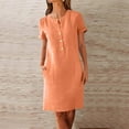 thumbnail image 1 of Titcea Summer Dresses for Women 2026, Solid Color Short Sleeve Buttons Crew Neck Midi Dresses with Pockets, Hawaiian Beach Vacation Summer Casual Flowy Sundresses, 1 of 4