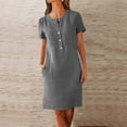 thumbnail image 1 of Titcea Summer Dresses for Women 2026, Solid Color Short Sleeve Buttons Crew Neck Midi Dresses with Pockets, Hawaiian Beach Vacation Summer Casual Flowy Sundresses, 1 of 4