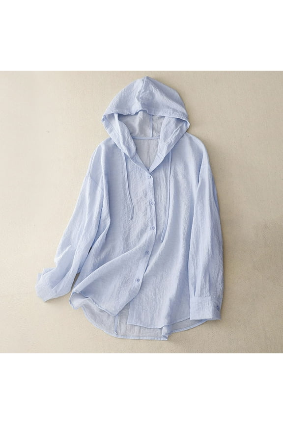 Sun Shirt Women, UPF 50 Long Sleeve Buttons Drawstring Sun Protection Shirts with Hood, Lightweight Breathable Summer Casual Hiking Shirts, Gifts for Mom/Her