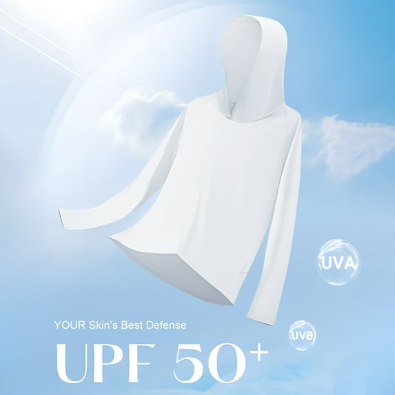 Titcea Sun Shirt Women, UPF 50 Long Sleeve Crew Neck Pullover Sun Protection Shirts with Hood, Loose Breathable Hiking Shirts, Gifts for Mom/Her