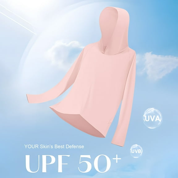 Titcea Sun Shirt Women, UPF 50 Long Sleeve Crew Neck Pullover Sun Protection Shirts with Hood, Loose Breathable Hiking Shirts, Gifts for Mom/Her
