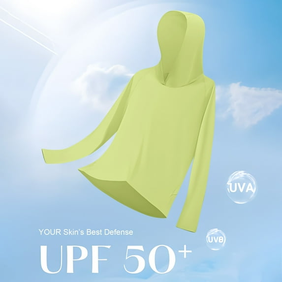 Titcea Sun Shirt Women, UPF 50 Long Sleeve Crew Neck Pullover Sun Protection Shirts with Hood, Loose Breathable Hiking Shirts, Gifts for Mom/Her