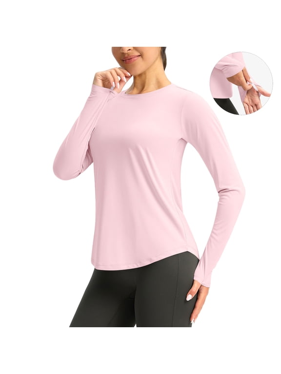Sun Shirt Women, UPF 50 Long Sleeve Crew Neck Pullover Sun Protection Shirts, Loose Breathable Hiking Shirts, Gifts for Mom/Her