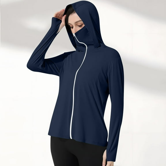 Titcea Sun Shirt Women UPF 50 Long Sleeve Zipper Sun Protection Hoodies with Mask, Loose Comfortable Summer Casual Jacket for Outdoor Hiking