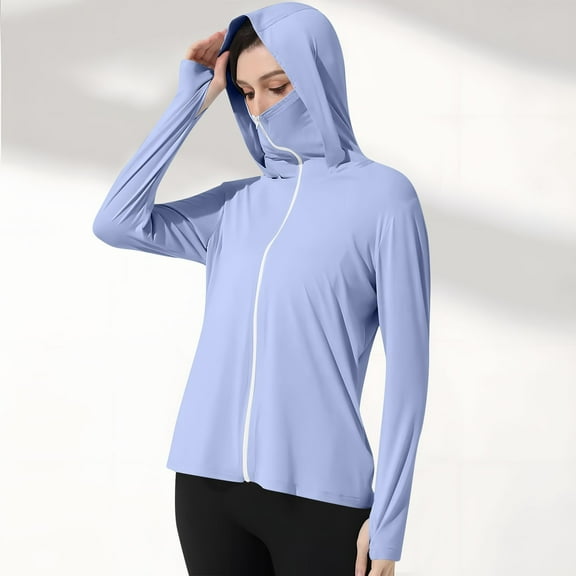 Titcea Sun Shirt Women UPF 50 Long Sleeve Zipper Sun Protection Hoodies with Mask, Summer Casual Outdoor Hiking Shirts for Mom/Her