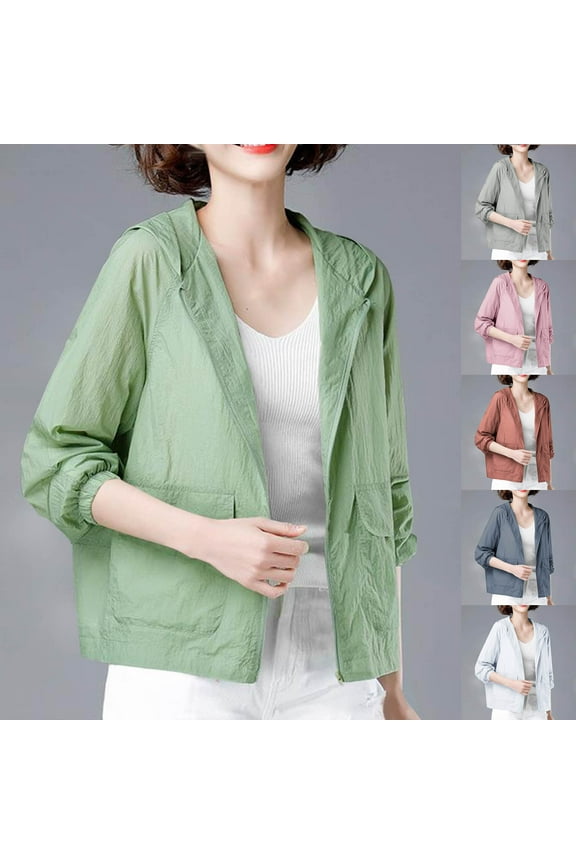 Sun Shirt Women, UPF 50 Long Sleeve Zipper Sun Protection Jacket with Hood, Summer Casual Loose Breathable Hiking Shirts, Gifts for Mom/Her