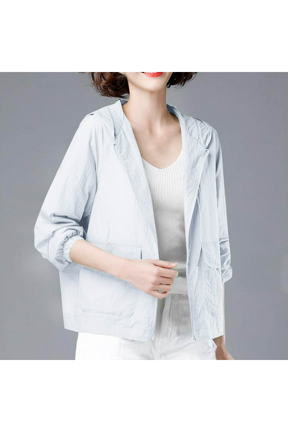 Sun Shirt Women, UPF 50 Long Sleeve Zipper Sun Protection Jacket with Hood, Summer Casual Loose Breathable Hiking Shirts, Gifts for Mom/Her