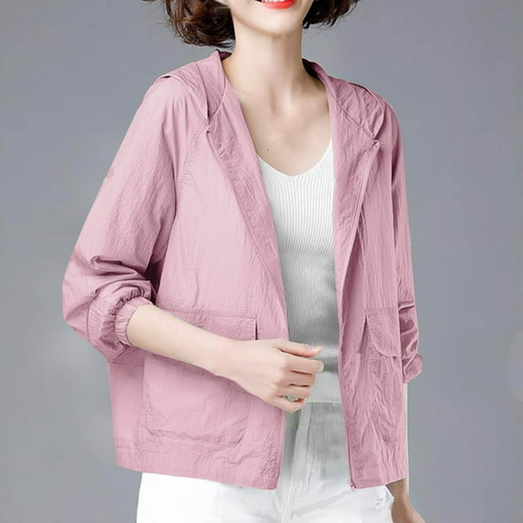 Titcea Sun Shirt Women, UPF 50 Long Sleeve Zipper Sun Protection Jacket with Hood, Summer Casual Loose Breathable Hiking Shirts, Gifts for Mom/Her