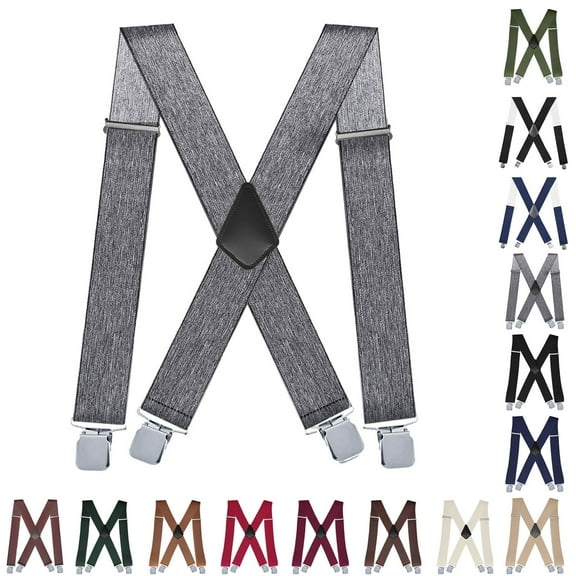 Clearance! Titcea Suspenders for Men: 2-Inch Wide, Sturdy Clips, X-Back, Adjustable Elastic Heavy Duty Men's Suspenders for Work Pants/Jeans