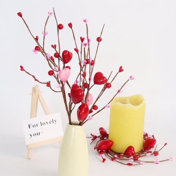 Clearance! Titcea Valentines Day Decorations Artificial Red Berry Stems, 13 Inch Red Berry Picks Heart Shaped Branches Berries Gift, Valentines Day Flowers Artificial for Wedding Table Vase Decor