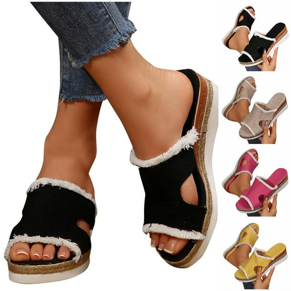 Clearance! Titcea Women's Sandals Wedge Arch Support Strap Low Heel Comfort Trendy Slip-on Sandals, Summer Outdoor Casual Walking Beach Shoes Lightweight Soft Comfortable Slippers