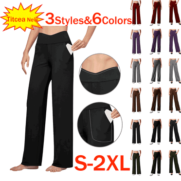 Clearance! Titcea Yoga Pants Women V Shape Crosshatched Elastic High Waisted No Front Seam Straight Leg Sweatpants with Pockets, Soft Comfortable Workout Casual Pants