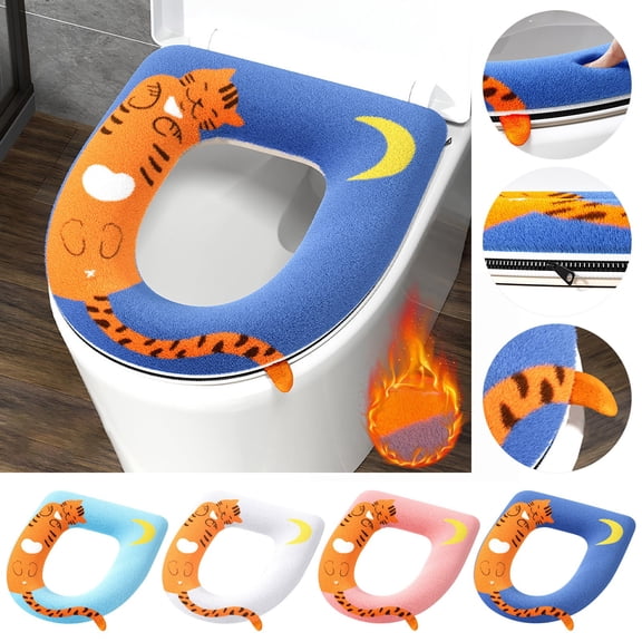 Clearance Today Sales! Cute Thickened Toilet Seat Cushion Universal Toilet Cover Gasket Household Winter Seat Ring Zipper Warehouse Sale