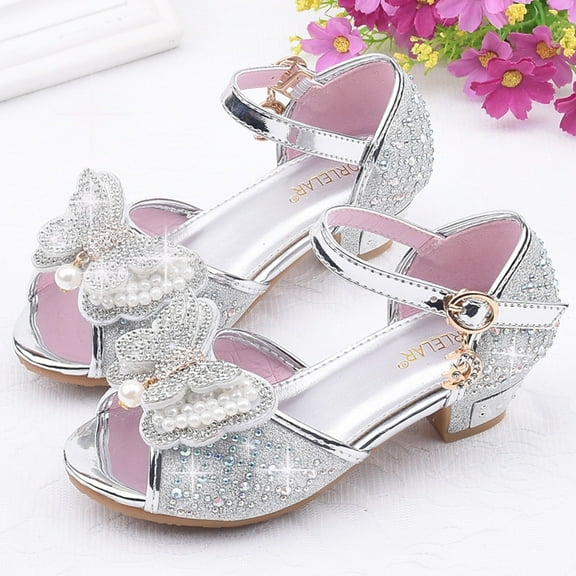 Toddler Girls Summer Sandals Princess Shoes Toddler Girls Dress Shoes Princess Shoes Sandals Flower Girl Shoes Wedding Party High Heels for Kids,Silver Sandals For Kids Size 13C